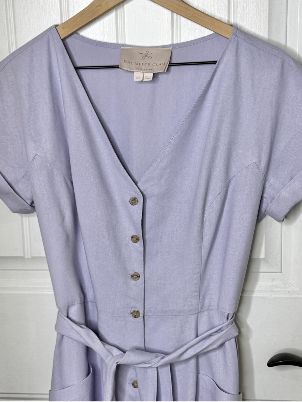 Gal Meets Glam Vanessa Lavender Linen Blend Button Front Midi Dress Size 12 - Picture 8 of 13
